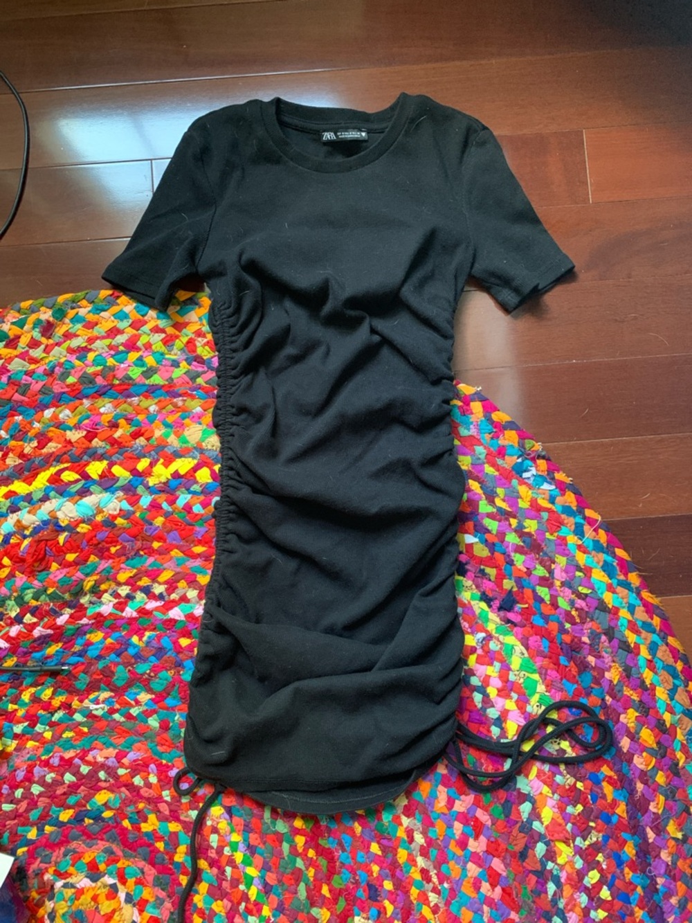 Zara Black Ruched T-shirt Dress